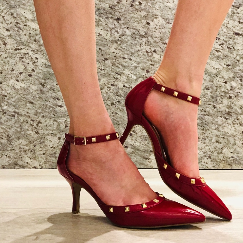 Cherry Red Studded Short Heels
